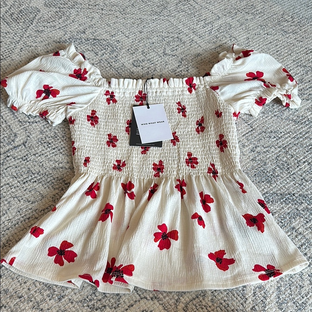 Who What Wear Cream and Red Floral Top